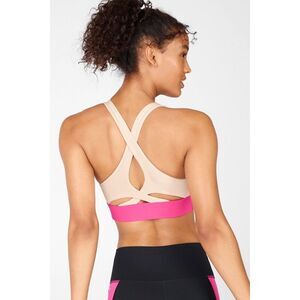 Fabletics No-Bounce Sports Bra In Tapioca/Plush Pink Size M